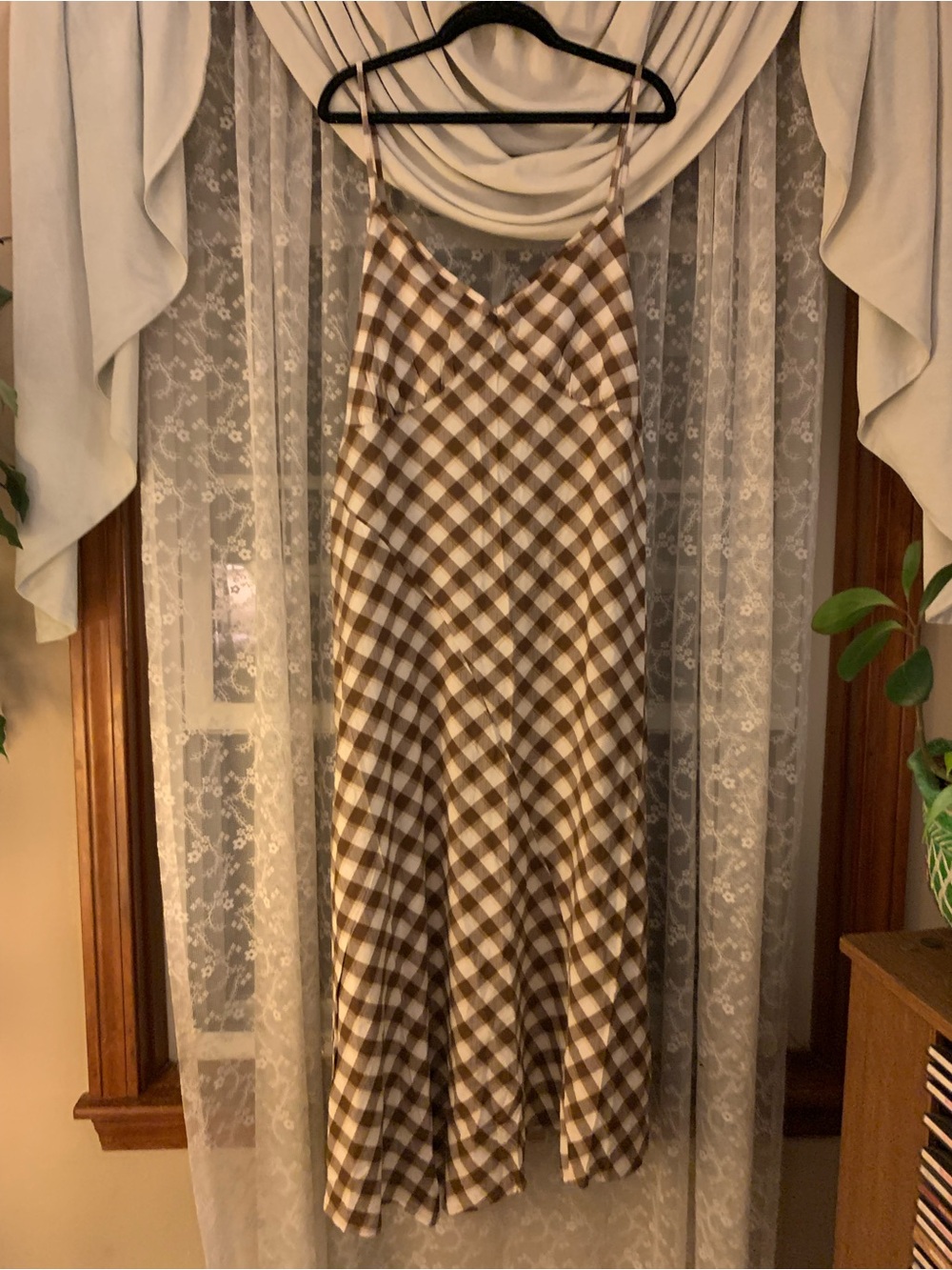 Old Navy Brown and White Gingham Asymmetrical Maxi Dress